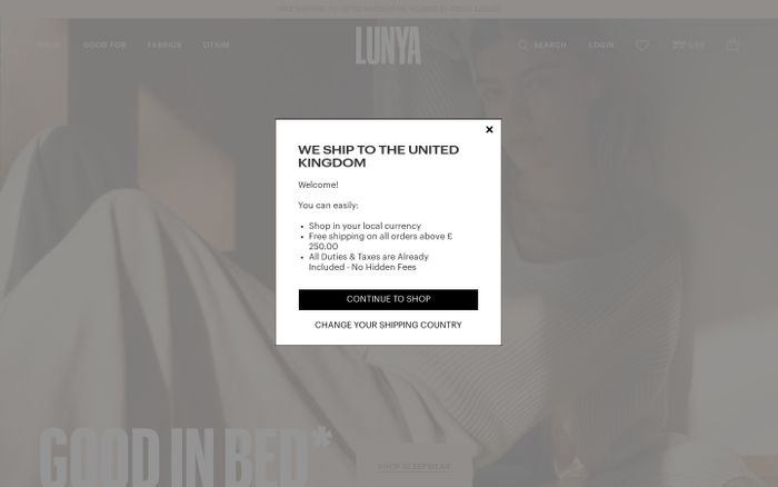 Screenshot of Lunya website