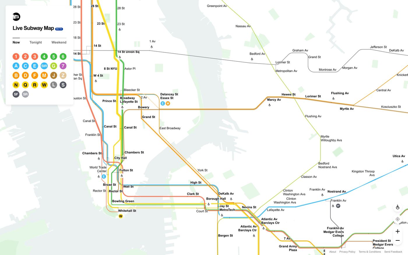 Screenshot of MTA Live Subway Map website