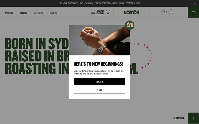 Screenshot of Lot61 Coffee Roasters website