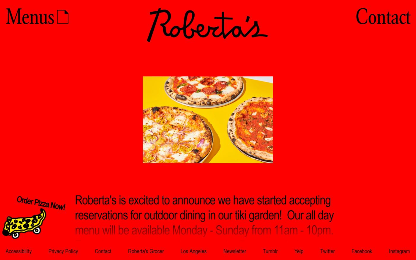 Screenshot of Roberta's Pizza website