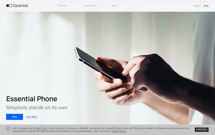 Screenshot of Essential Phone | Free Yourself. Unlocked, Premium Android smartphone. website