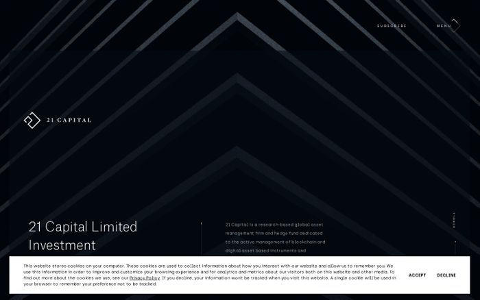 Screenshot of 21 Capital website
