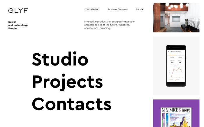 Screenshot of GLYF—interactive design studio website